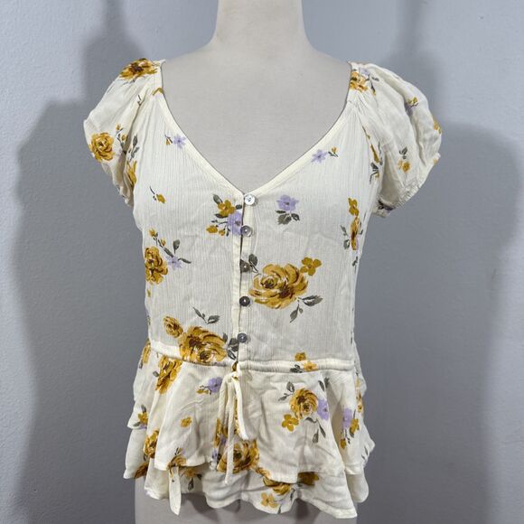 Rue 21 Blouse Womens Small Floral Ruffle Peplum Top Y2K - Picture 9 of 11